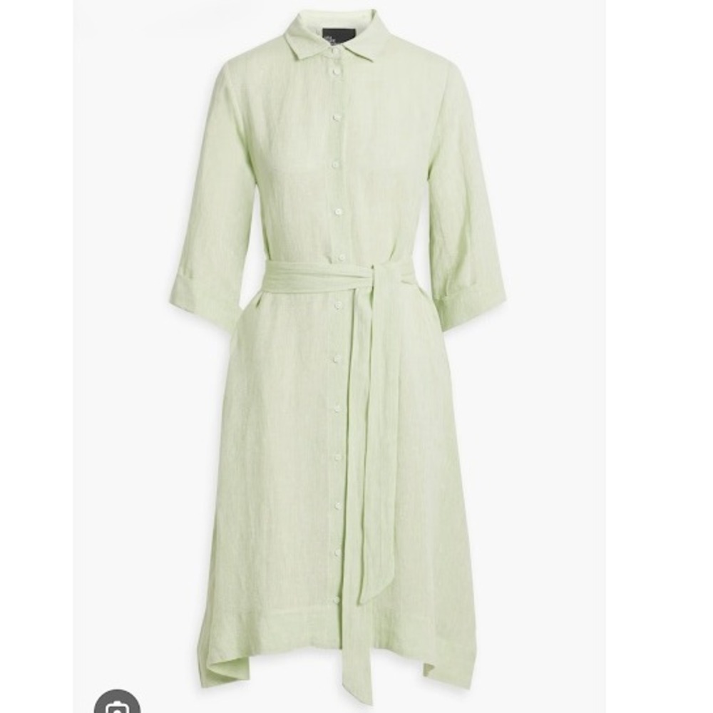 Lisa Marie Fernandez Metallic Linen Blend Gauze Shirt Dress Mint Green Midi Sz 3